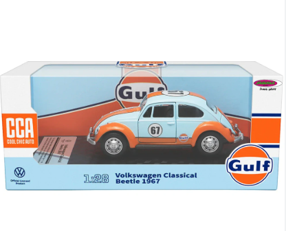 CCA GULF 1:28 VOLKSWAGEN CLASSICAL BEETLE 1967 DIECAST MODEL  88387F CAR SKY BLUE/ORANGE