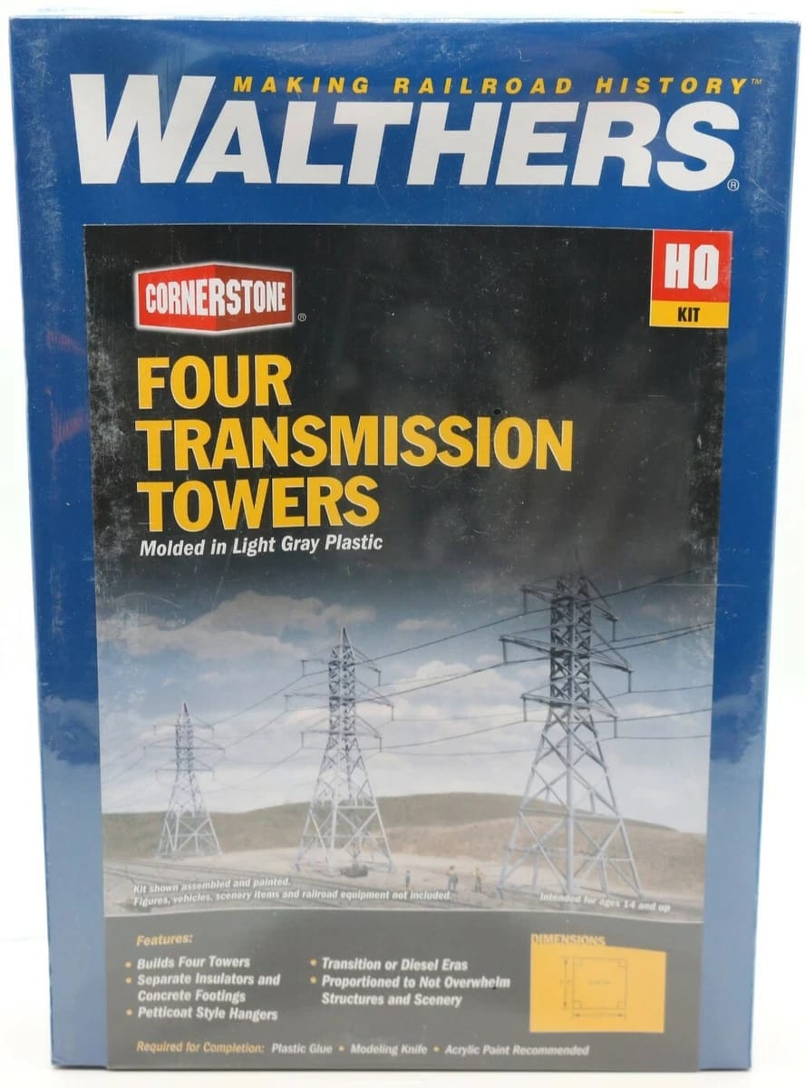 WALTHERS CORNERSTONE HO SCALE FOUR TRANSMISSION TOWERS&nbsp;MODEL&nbsp;KIT 933-3121