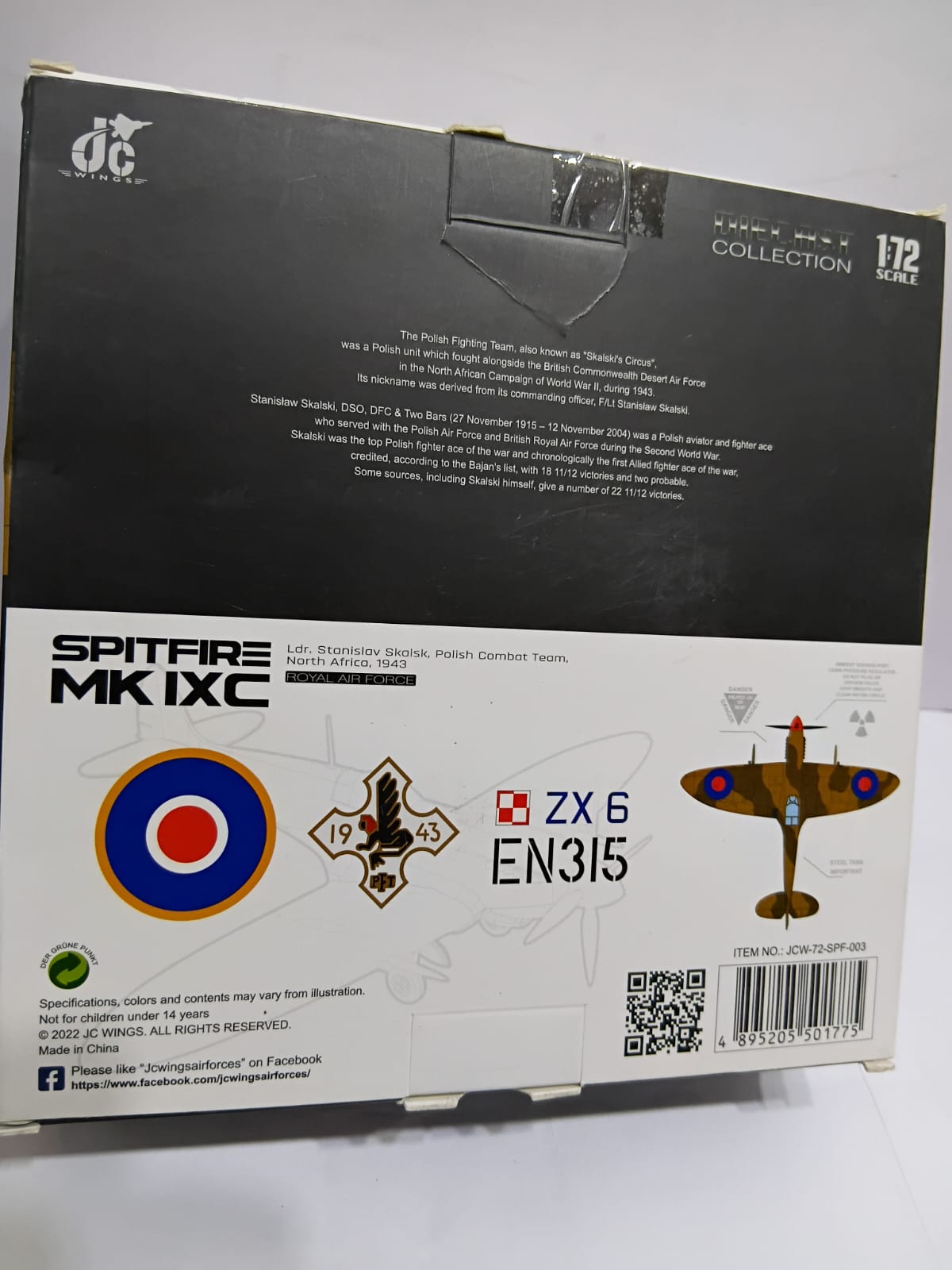 JC WING SPITFIRE MK IXC 1:72 SCALE LDR. 1943 DIECAST AIRPLANE JCW-72-SPF-003