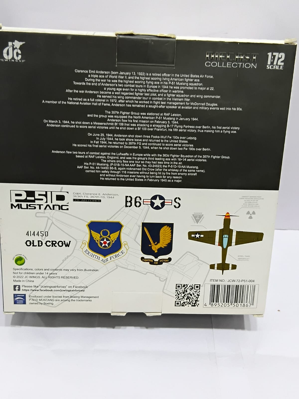 JC WING P-51D MUSTANG 1:72 SCALE DIECAST AIRPLANE US AIR FORCE 357TH FG 363RD FS JCW-72-P51-004