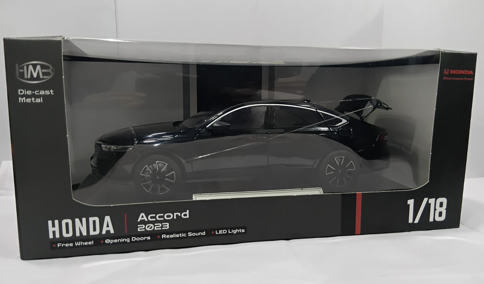 HONDA H1112 ACCORD 2023 1:18 OPENING DOORS AND LED LIGHTS WITH SOUND FUNCTION DIE-CAST MODEL BLACK