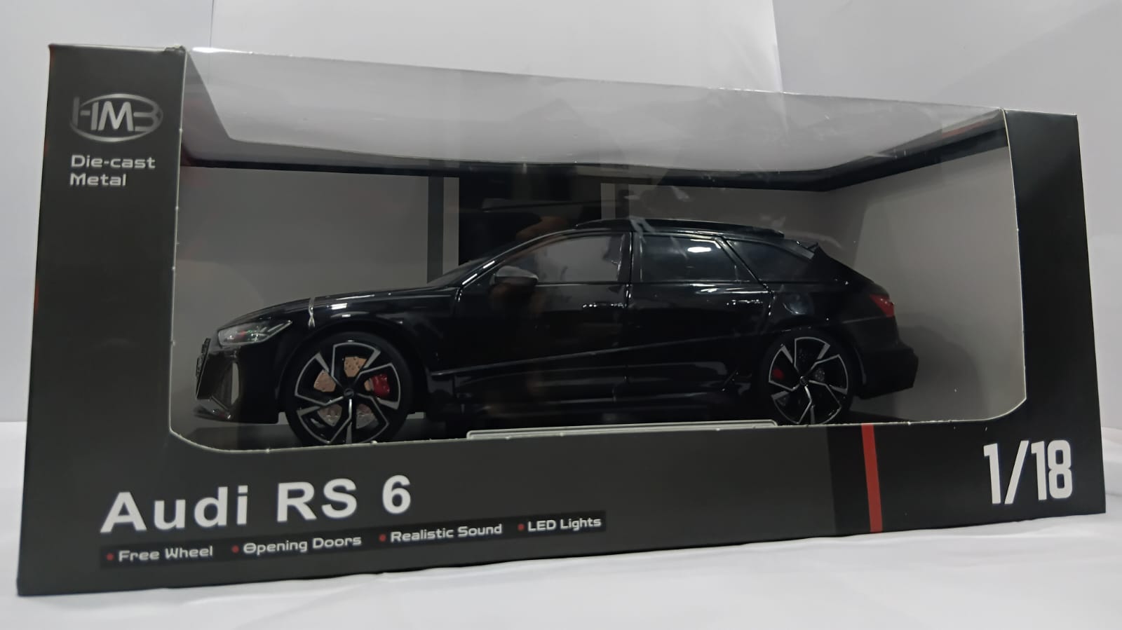 AUDI RS 6 H1152 AVANT 1:18 OPENING DOORS AND LED LIGHT WITH SOUND FUNCTION DIE-CAST MODEL BLACK
