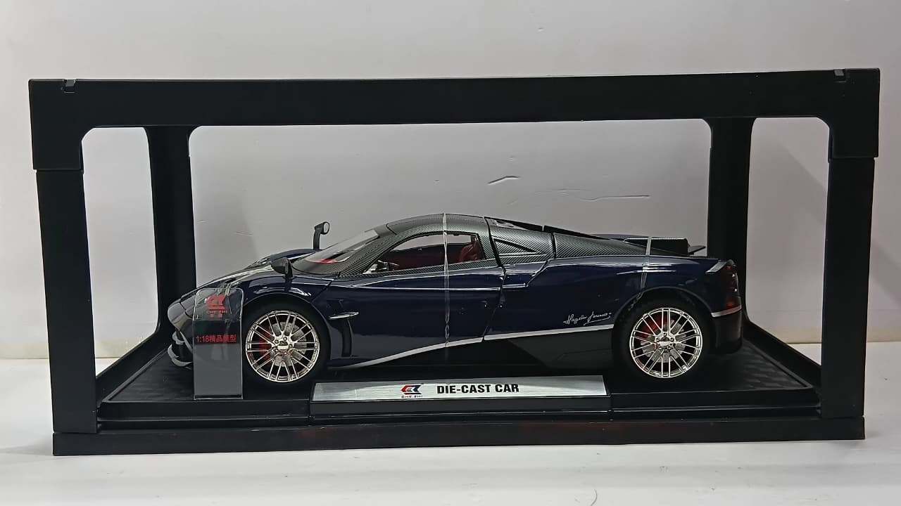 CHE ZHI CZ1809B PAGANI HUARYA 1:18 DIE-CAST SIMULATION SOUND AND LIGHT PULL BACK SERIES BLUE