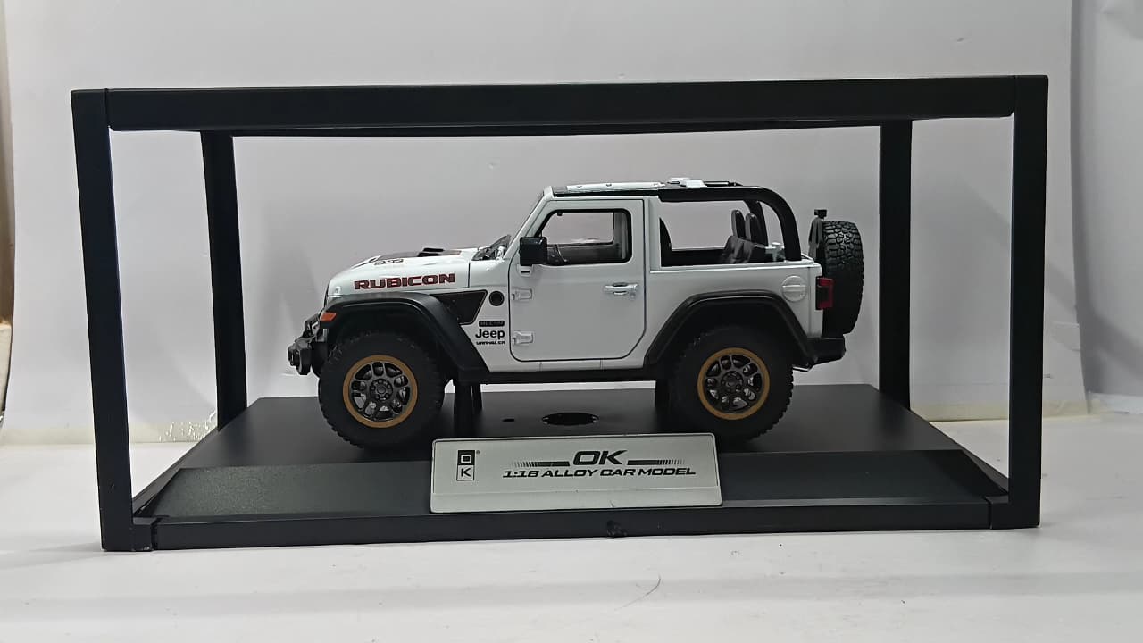 ALLOY CAR K1-13-A RECON JEEP RUBICON 1:18 OPENING DOORS AND LIGHT WITH SOUND FUNCTION DIE-CAST MODEL WHITE (WITH SUN ROOF)