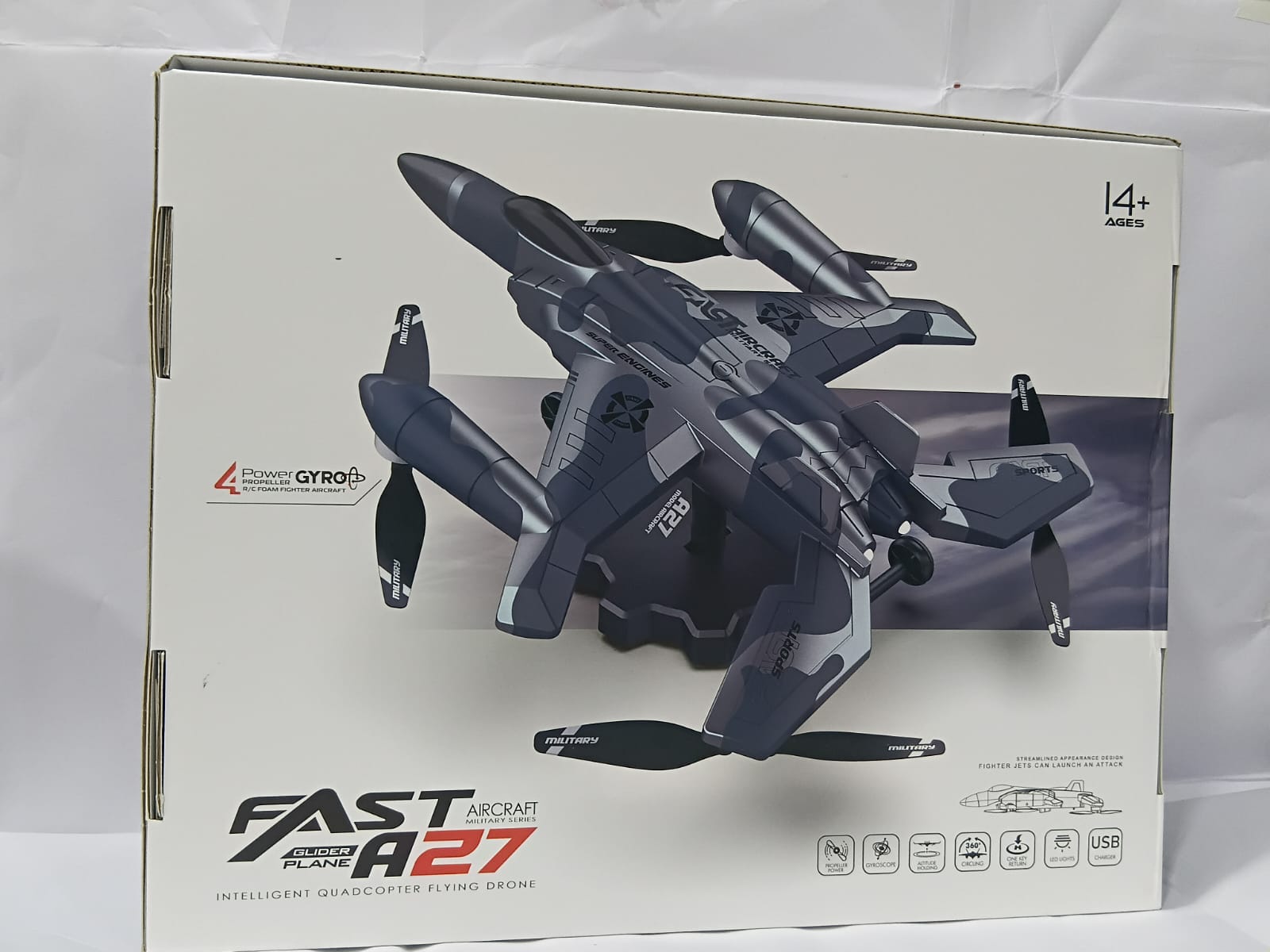 FAST A27 RC GLIDER PLANE AIRCRAFT MILITARY SERIES INTELLIGENT QUADCOPTER FLYING DRONE MODEL