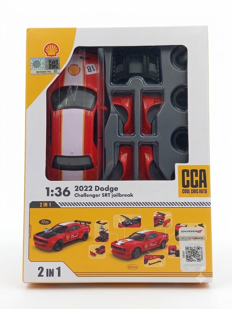 CCA DODGE 2022 CHALLENGER SRT JAILBREAK 2 IN 1 DIE CAST MODEL 8873S3 1:36 RED / WHITE