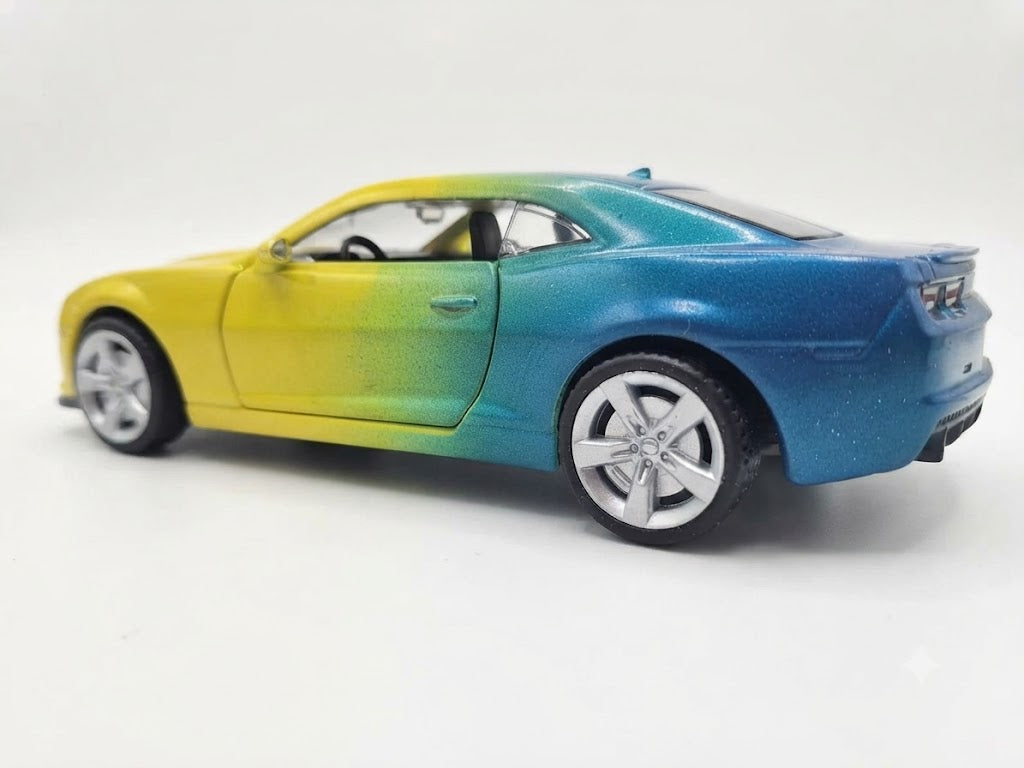 CCA 1:36 2013 CHEVROLET CAMARO SS DIECAST MODEL 12011 YELLOW/BLUE