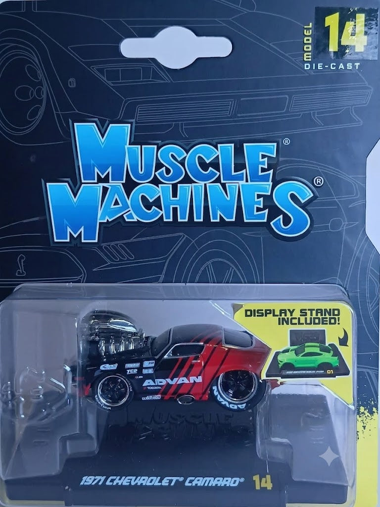 MAISTO MUSCLE MACHINE 1/64 SCALE 1971 CHEVROLET CAMARO RED & BLACK METAL DIECAST SERIES 3 MODEL 14