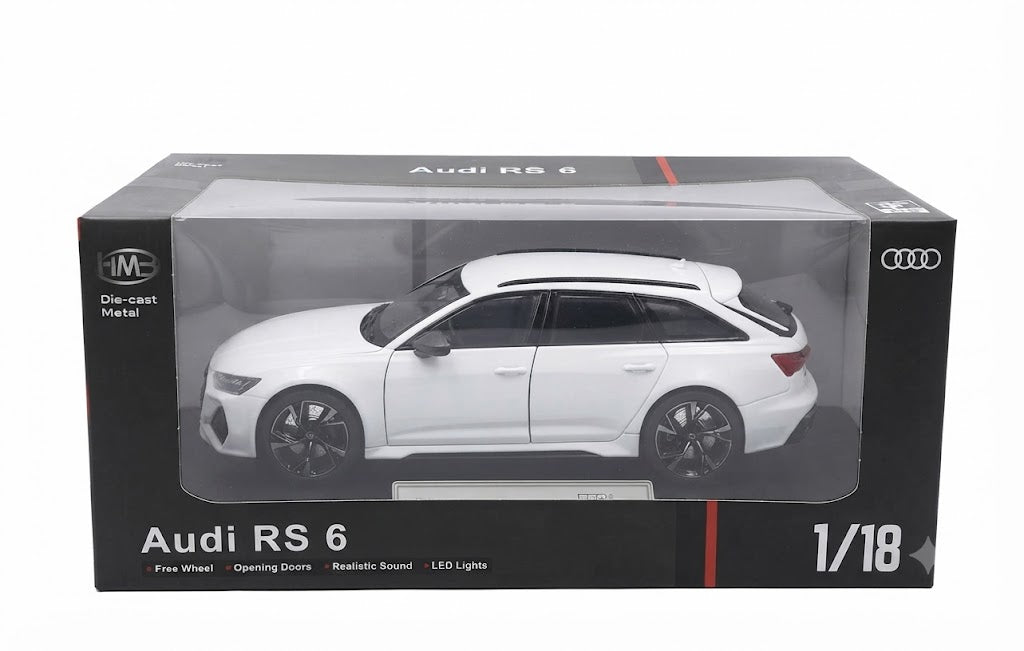 AUDI RS 6 H1152 AVANT 1:18 OPENING DOORS AND LED LIGHT WITH SOUND FUNCTION DIE-CAST MODEL WHITE