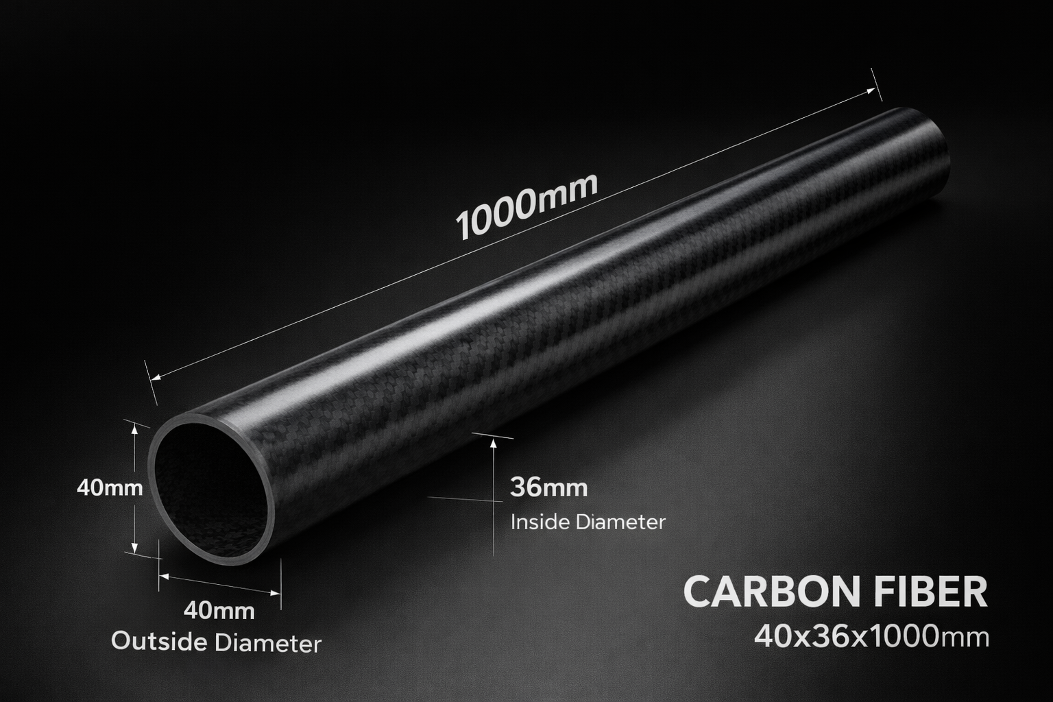 Premium Carbon Fiber Tube – 40x36x1000mm Lightweight &amp; Durable Hobby Material for RC, DIY &amp; Robotics Projects