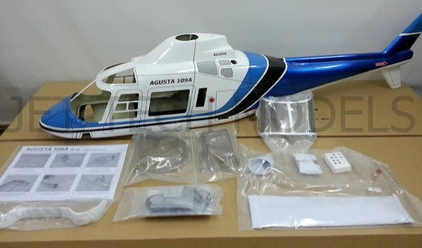 FUNKEY SCALE FUSELAGE AGUSTA 109A .50 (600) SIZE BLUE COLOR WITH FIXED LANDING GEAR