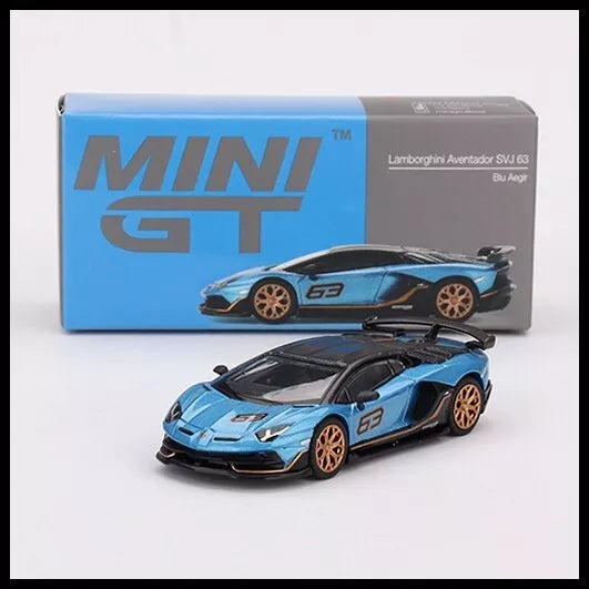 MINI GT 1/64 SCALE LAMBORGHINI AVENTADOR SVJ 63 BLU AEGIR NO:784