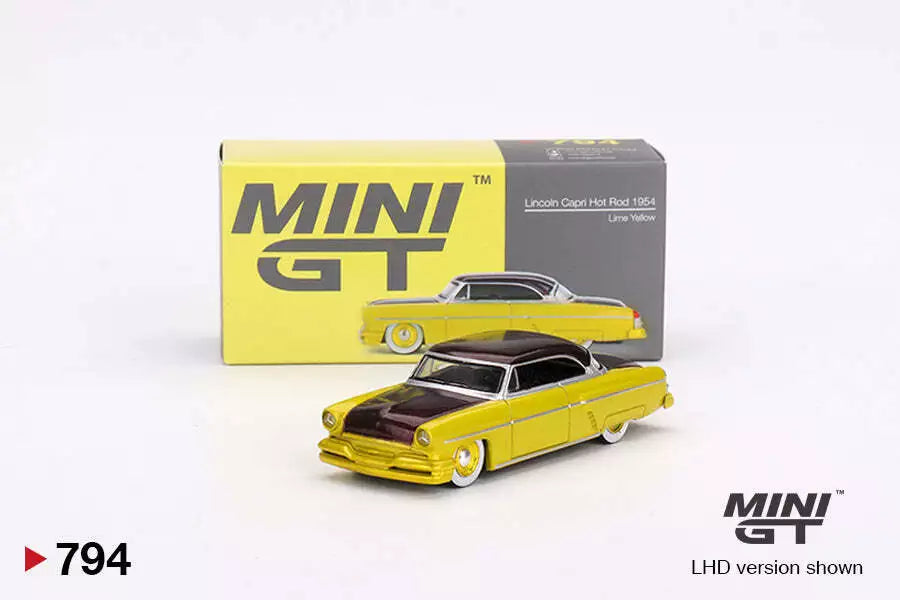 MINI GT 1/64 SCALE LINCOLN CAPRI HOT ROD 1954 LIME YELLOW  NO:794