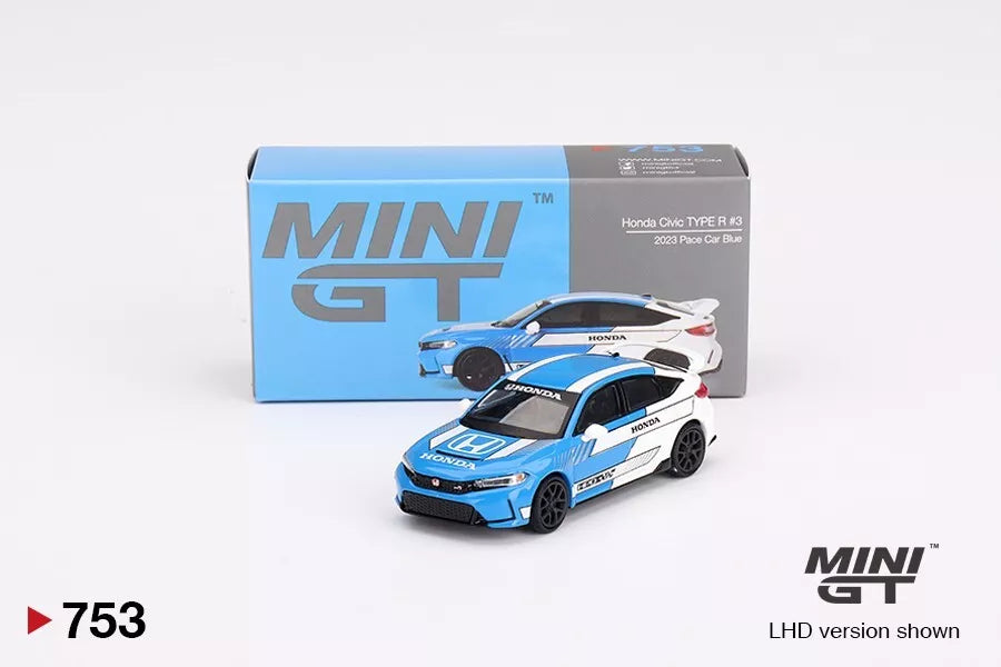 MINI GT 1/64 SCALE HONDA CIVIC TYPE R #3 (2023 PACE CAR BLUE) NO:753