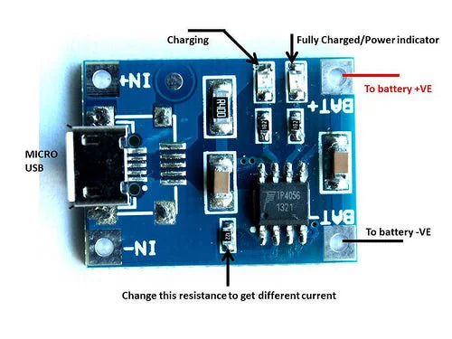 TP4056/TC4056 1A Li-Ion Lithium Battery Charging Module – Micro B USB
