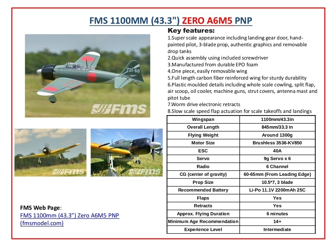 Fms 1100Mm (43.3") Zero A6M5 Pnp