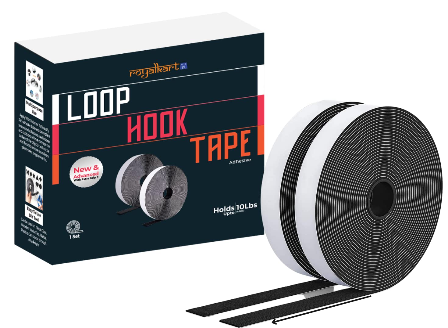 Self Adhesive Hook And Loop Tape 5M Hook + 5M Loop Black