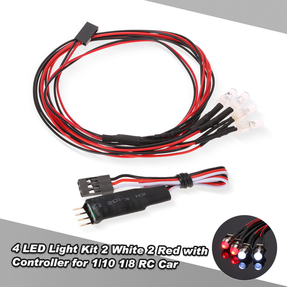 RC Cars LED Light Headlights Taillight Kit RC Parts 2 White+2Red For 1/10 Scale RC Cars Truck Tank Crawler