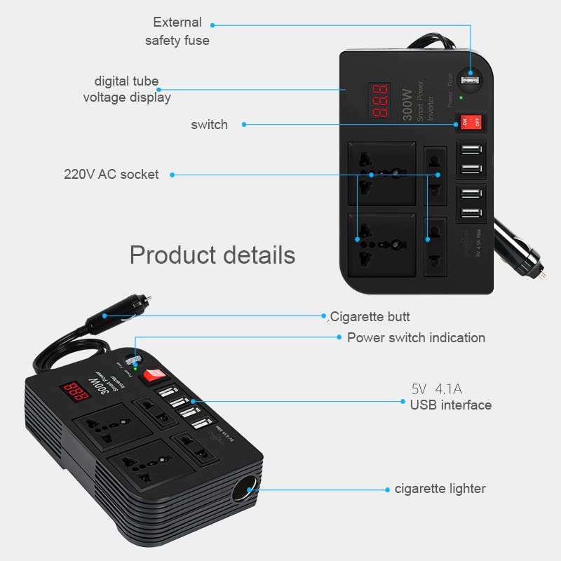 Power Inverter DC 12V To AC 220V With Usb Ports Fast Charging 2 Universal Sockets