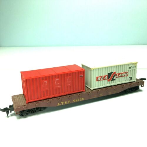 Ho Scale Container Wagon With Atlantic Containers Line And Sea Land Containers -Quality Pre Owned