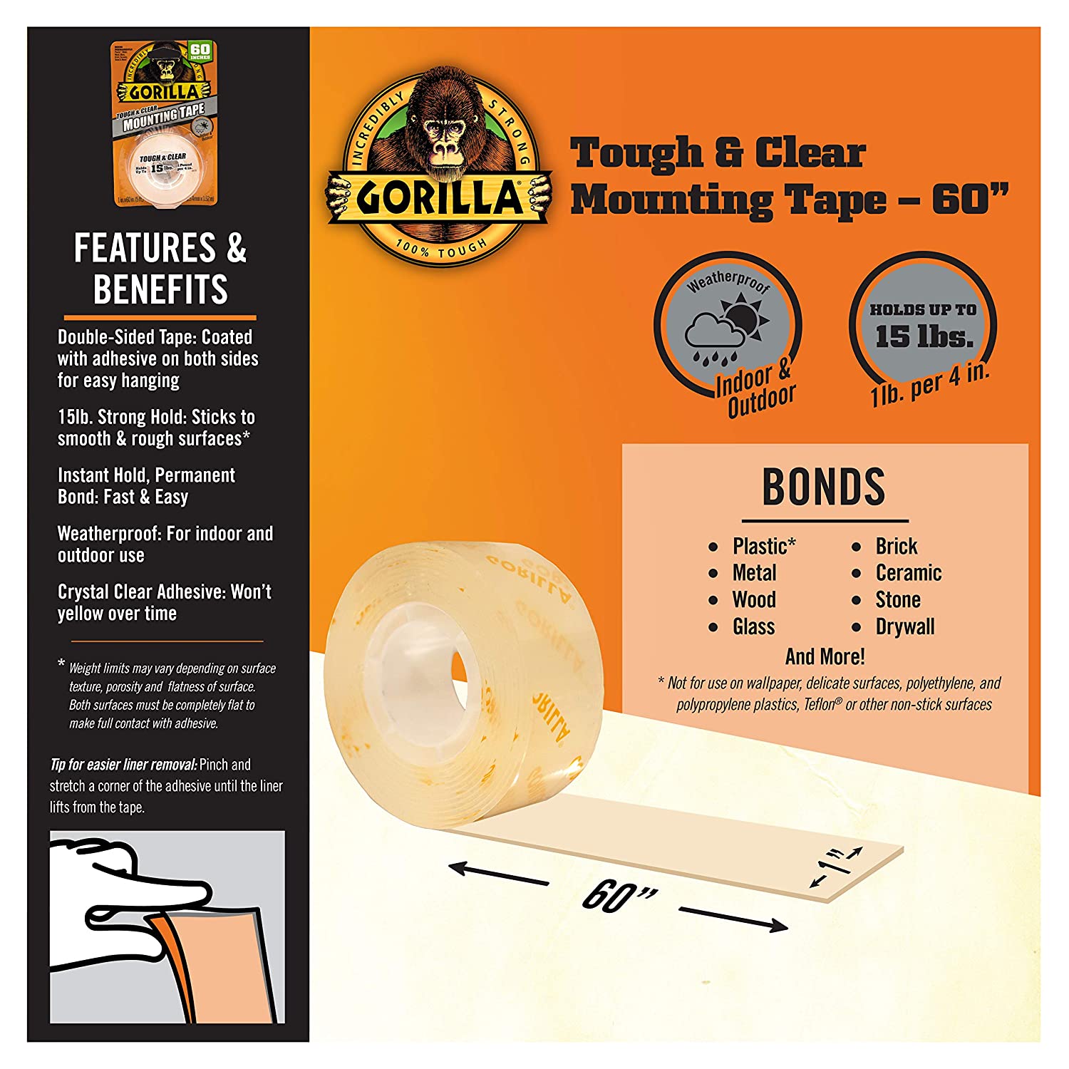 Gorilla Double Side Mounting Tape 1 X 60 Inch