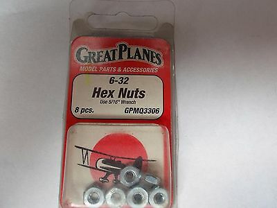 Great Planes GPMQ3306 Hex Nuts 6-32 (8)