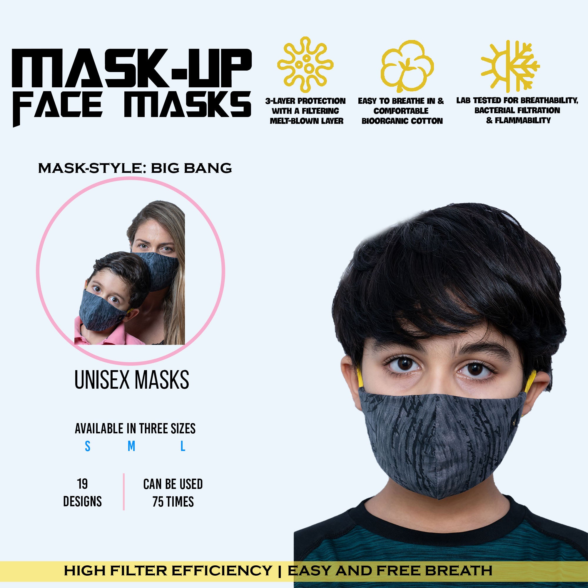 Face mask Big Bang Grey Medium,Large ,Small