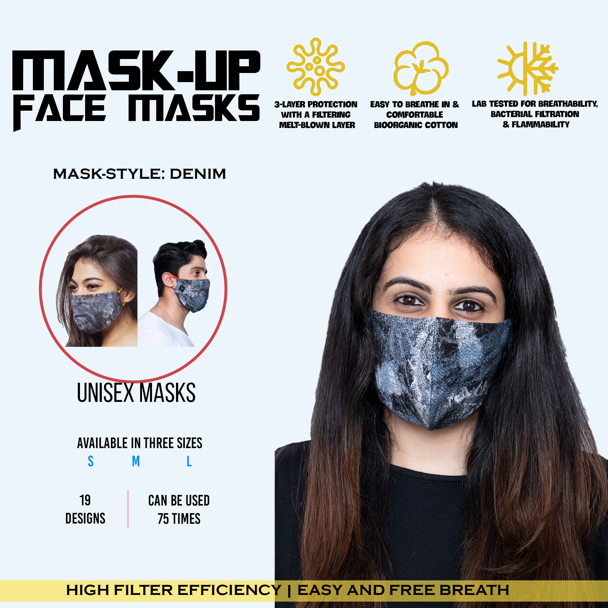 Face mask Denim Camo Black Small,Medium,Large