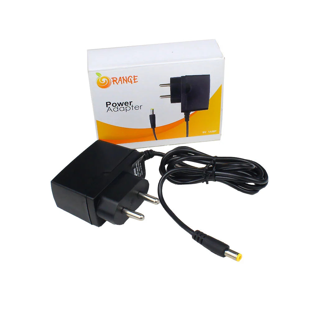 Orange 9V 1A Adapter Power supply charger with 5.5mm DC Plug