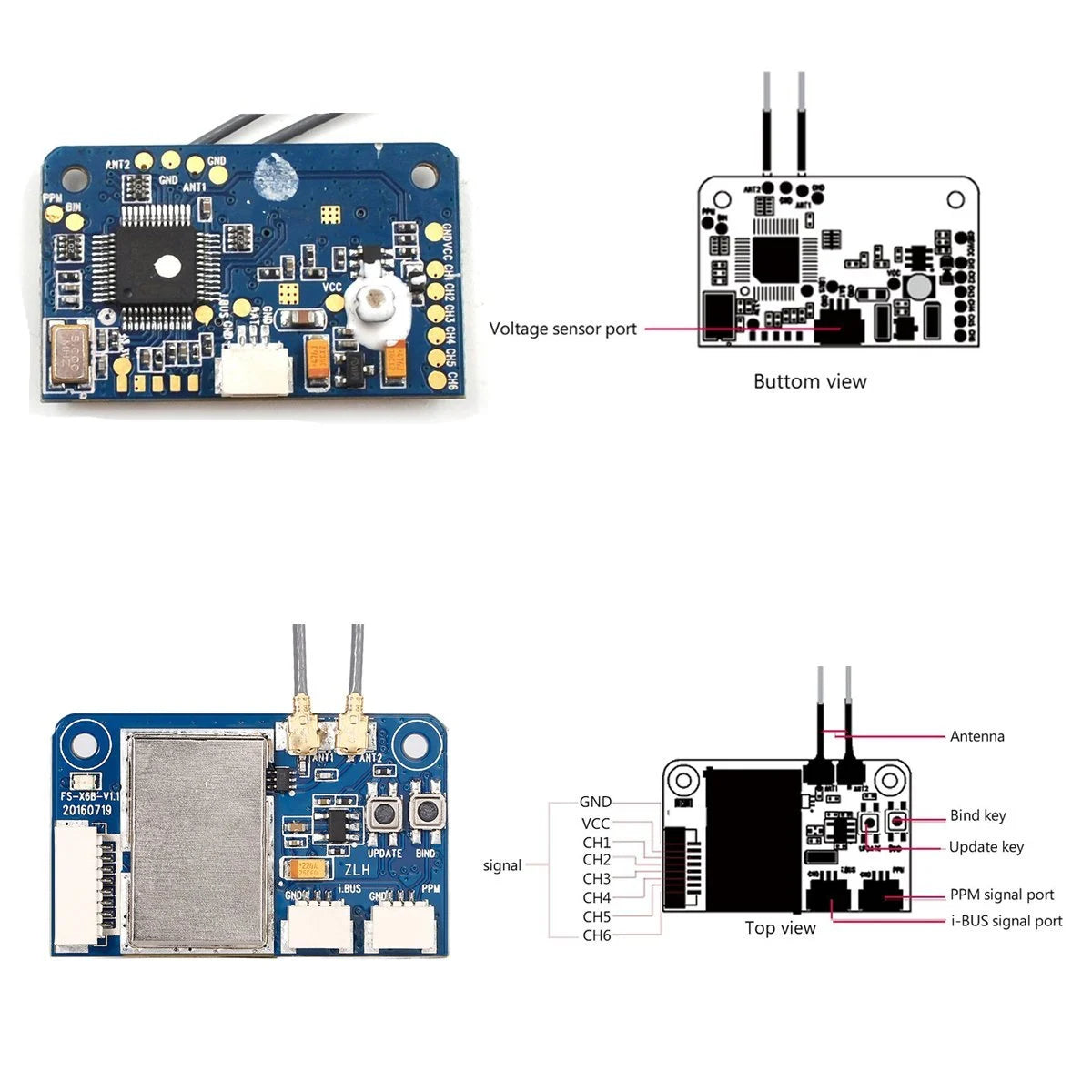 X6B 2.4G 6CH i-BUS PPM PWM Receiver for AFHDS